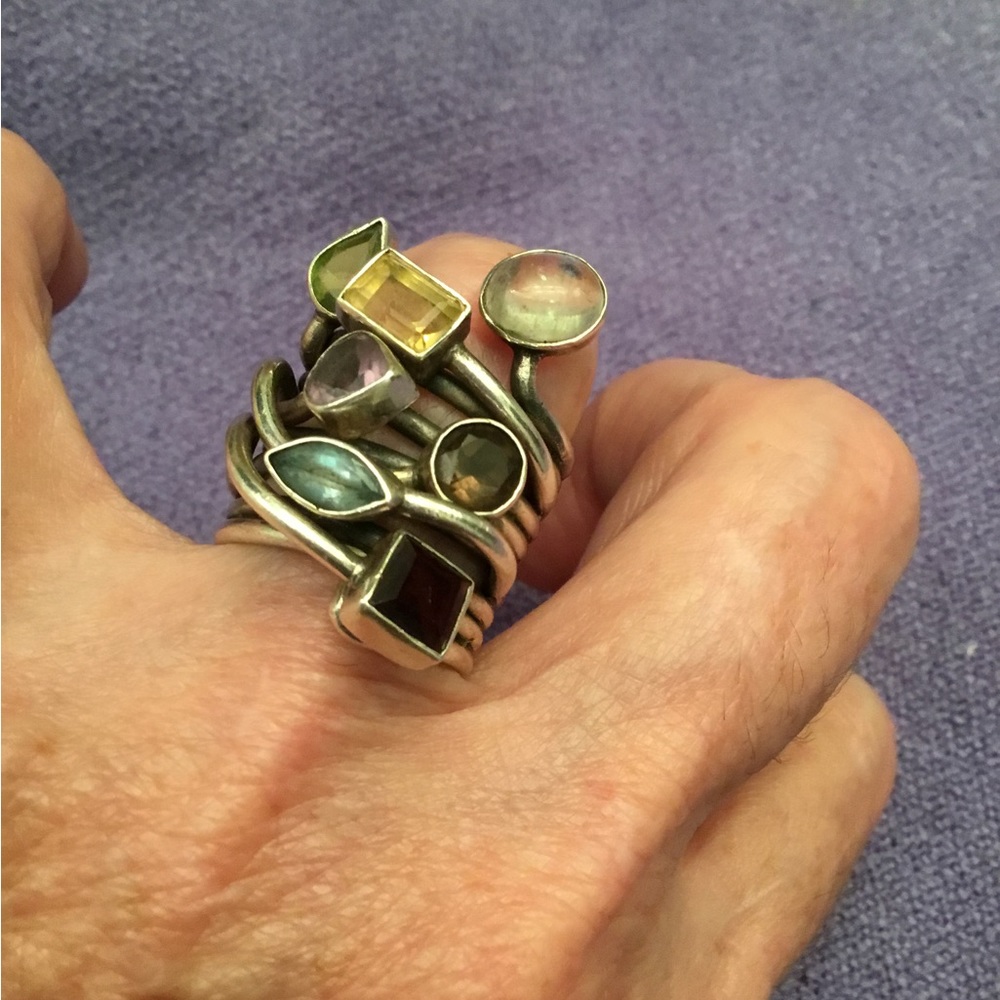 Sterling Silver Multi Gem Ring sz7